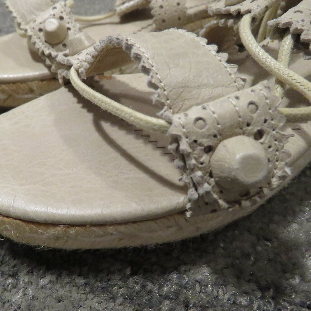 BALENCIAGA PARIS Arena Leather Gladiator Ankle Wrap Espadrilles in Praline Sz 6 - Picture 4 of 15